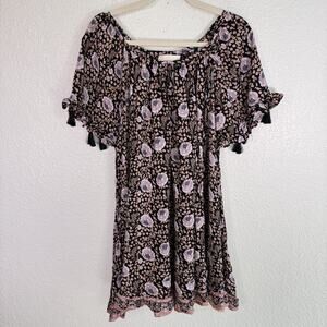 Natalie Martin Dress Womens Small Floral Boho Ruffle Tassel Flowy Swing Beachy